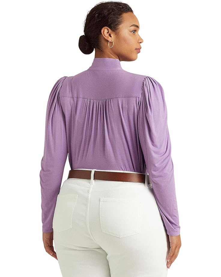 

Топ LAUREN Ralph Lauren Plus Size Pleated Jersey Tie Neck Top, цвет Wisteria