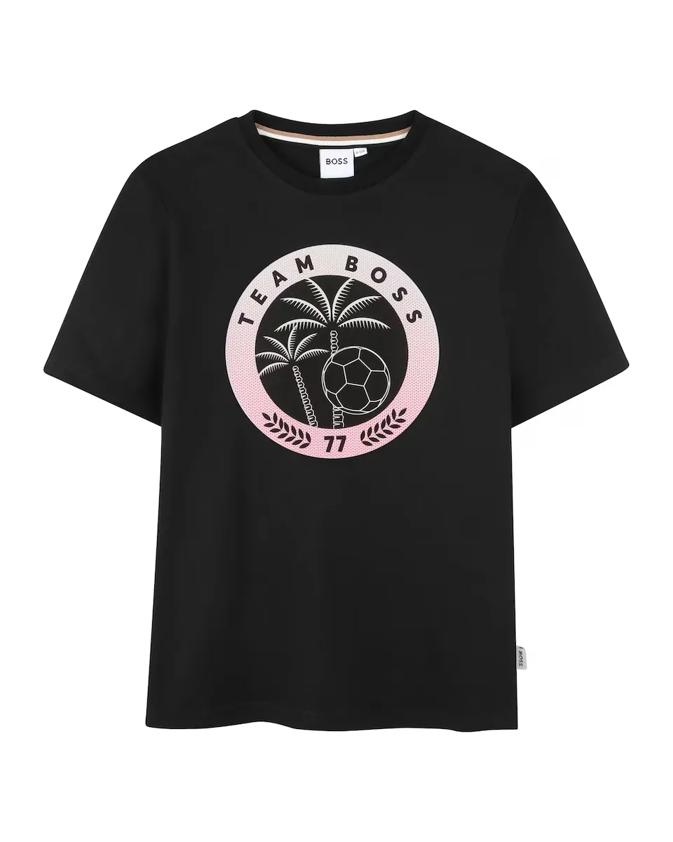 

Футболка для мальчика из черного хлопка BOSS Kidswear, чёрный