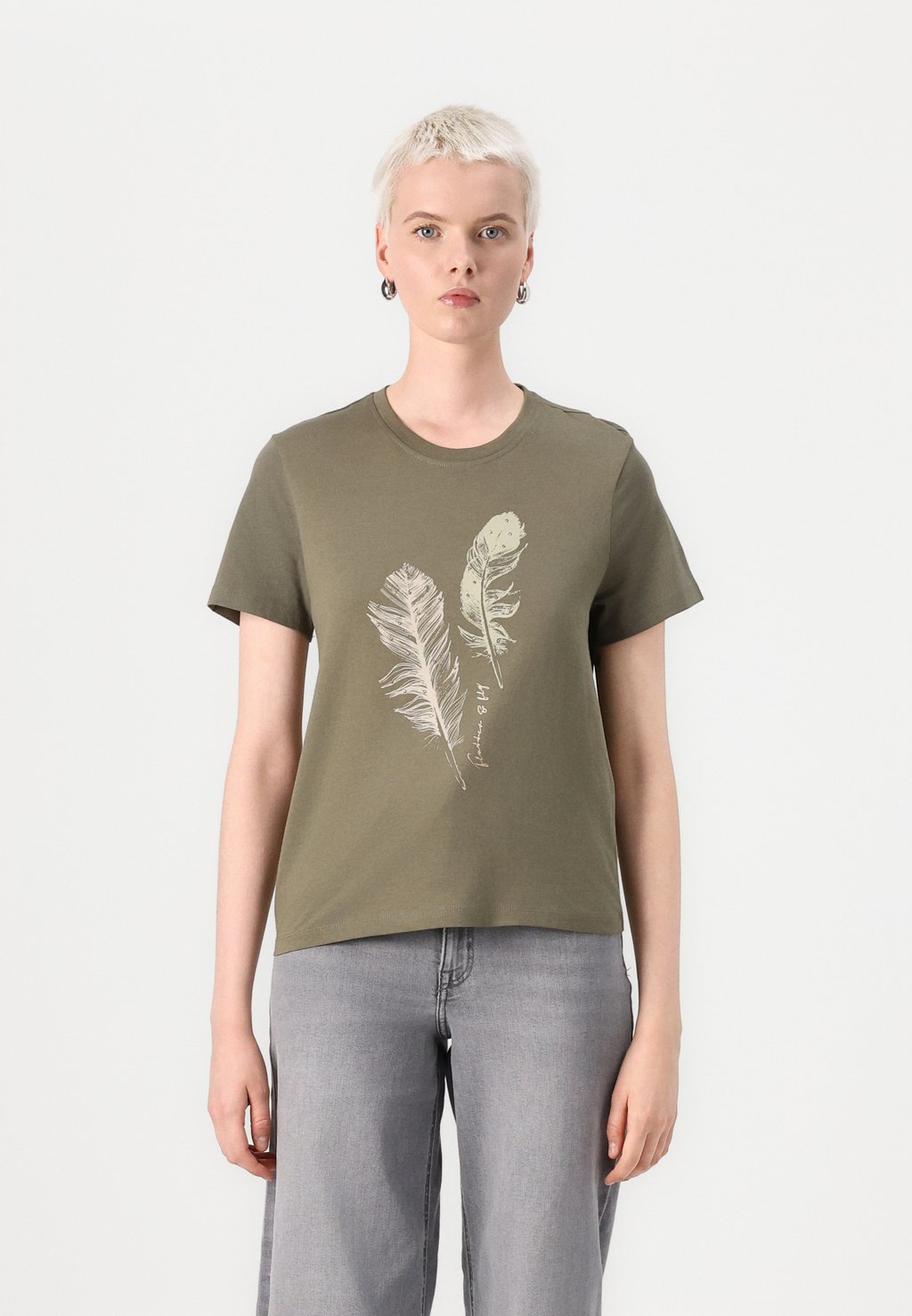 

Футболка с принтом ONLKITA LIFE FEATHERS ONLY, хаки