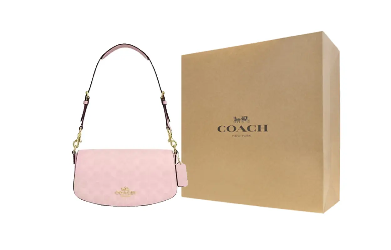 

COACH Андреа Средняя женская сумка через плечо из лакированного полотна с телячьей кожей Розовая