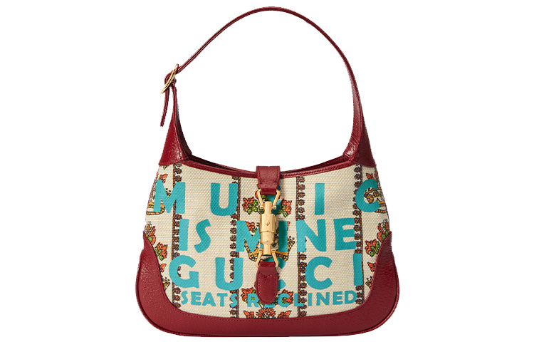 

GUCCI Джекки 1961 холщовая с кожаной отделкой полумесяц маленькая женская сумка через плечо бежевая белая красная