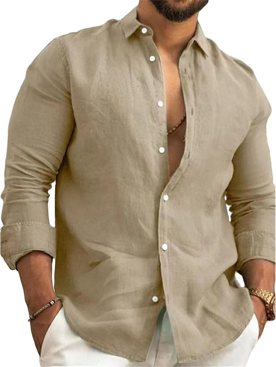 

Мужская хлопковая льняная рубашка с длинным рукавом Casual Weinexra