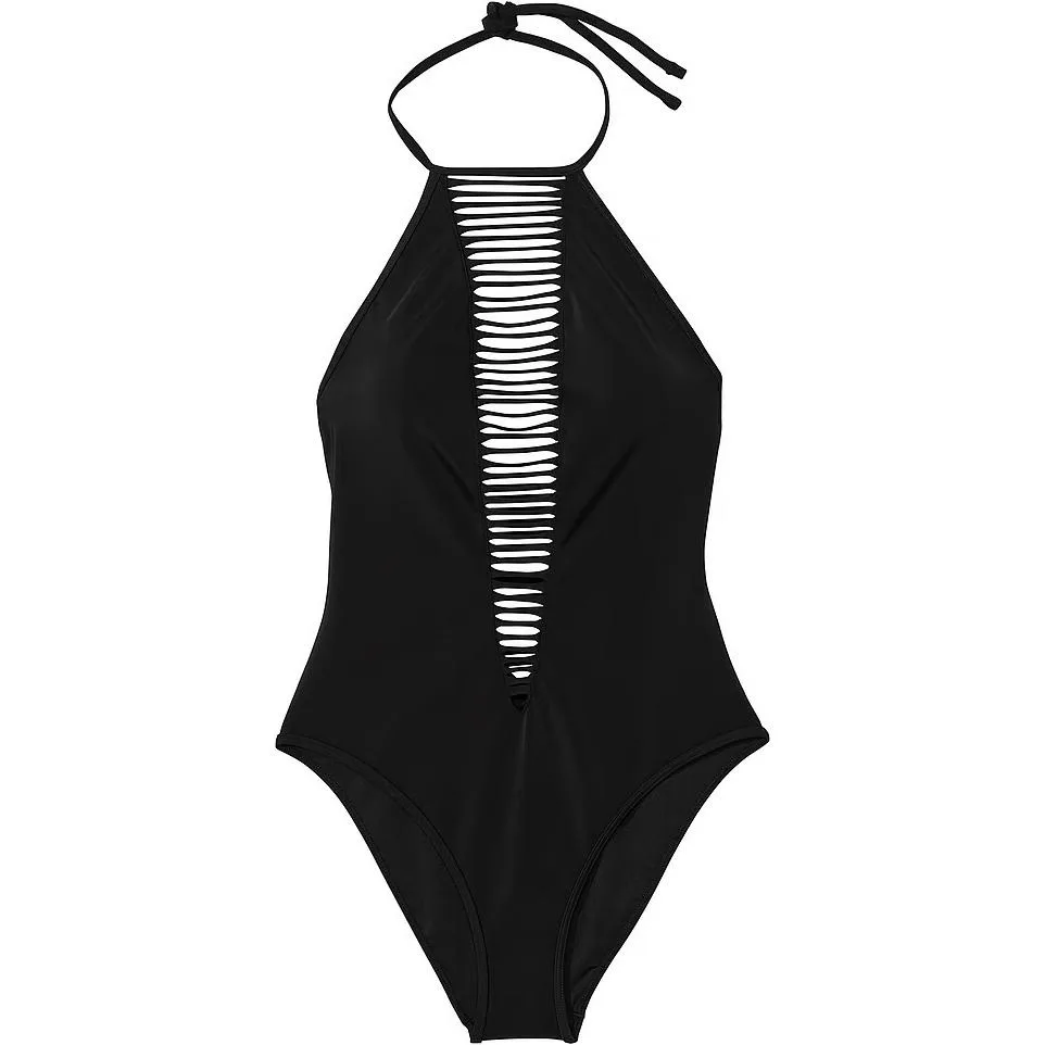 Victoria's Secret Pink Archives Swim Strappy High Neck One Piece Swimsuit/B Купальник слитный женский Black