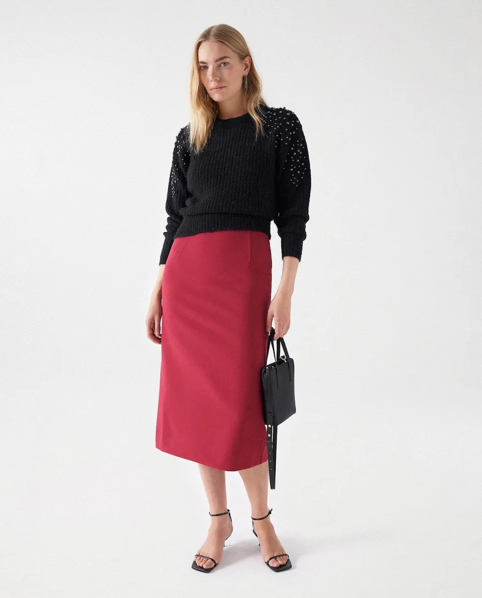 

Однотонная миди-юбка с высокой талией Salsa Jeans, красный