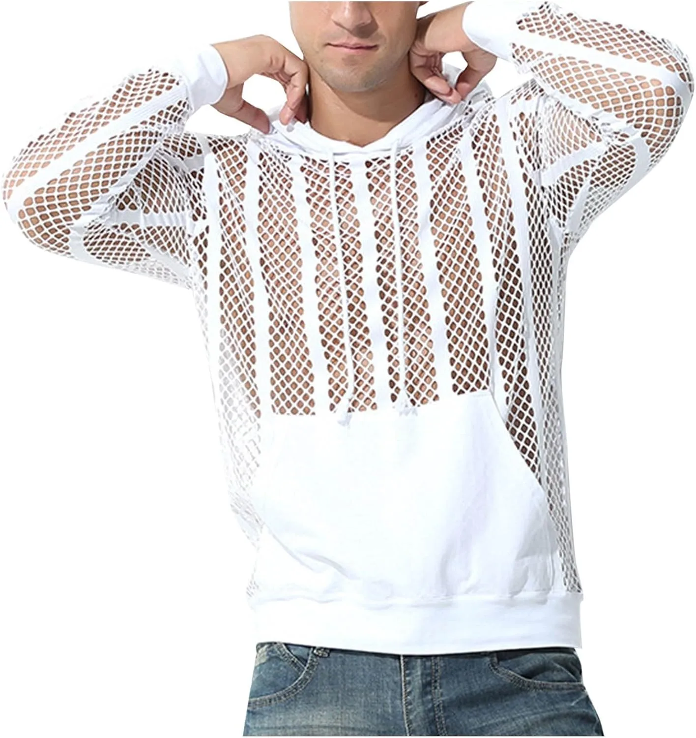 

Мужской худи с сетчатыми вставками и длинными рукавами