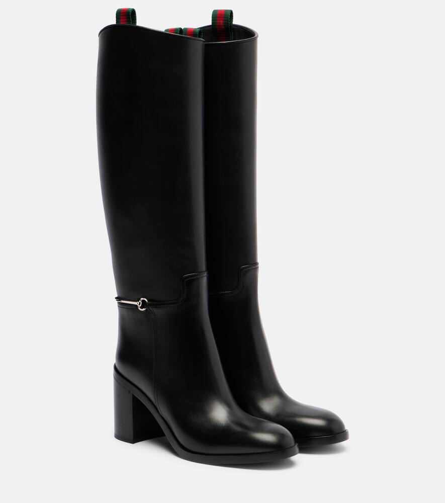 Кожаные сапоги до колена с подвеской horsebit Gucci, Black