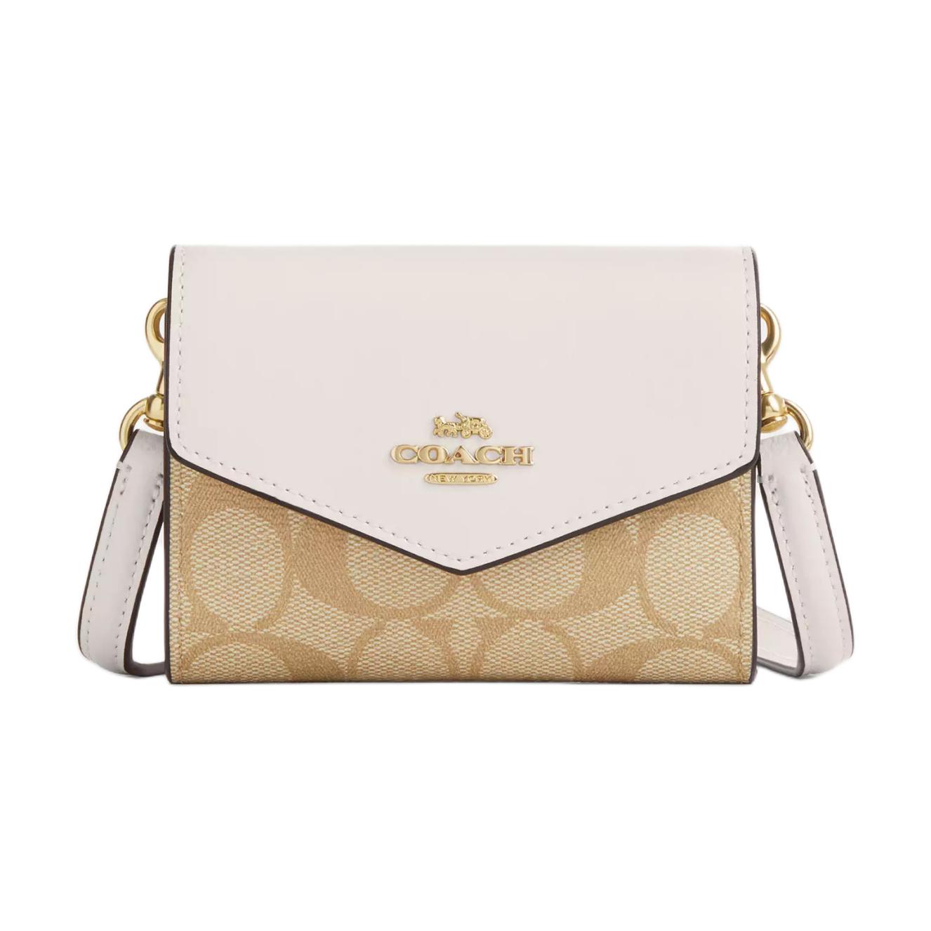 

COACH Мини-кошелек-конверты из холста с кожаными конвертами, женский, золотистые и светло-хаки меловые
