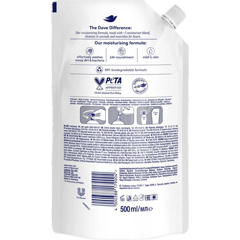 Питательный лосьон для мытья рук в сменной упаковке Dove, 500 ml — фото 2