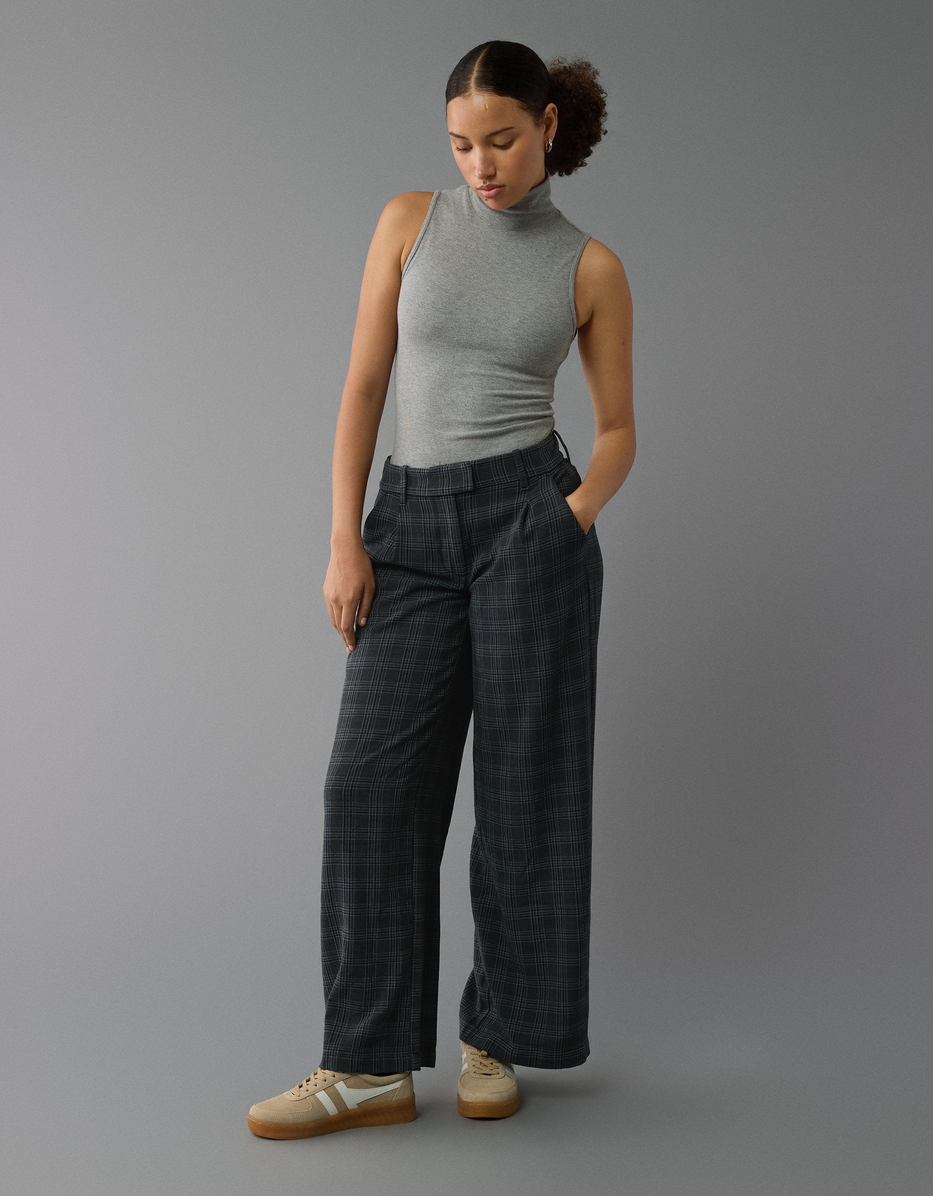 

AE Stretch Curvy Брюки широкого кроя с высокой талией American Eagle Outfitters, цвет onyx black