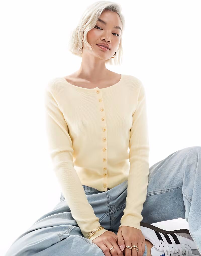 

Приталенный кардиган в рубчик от ASOS DESIGN цвета пахты