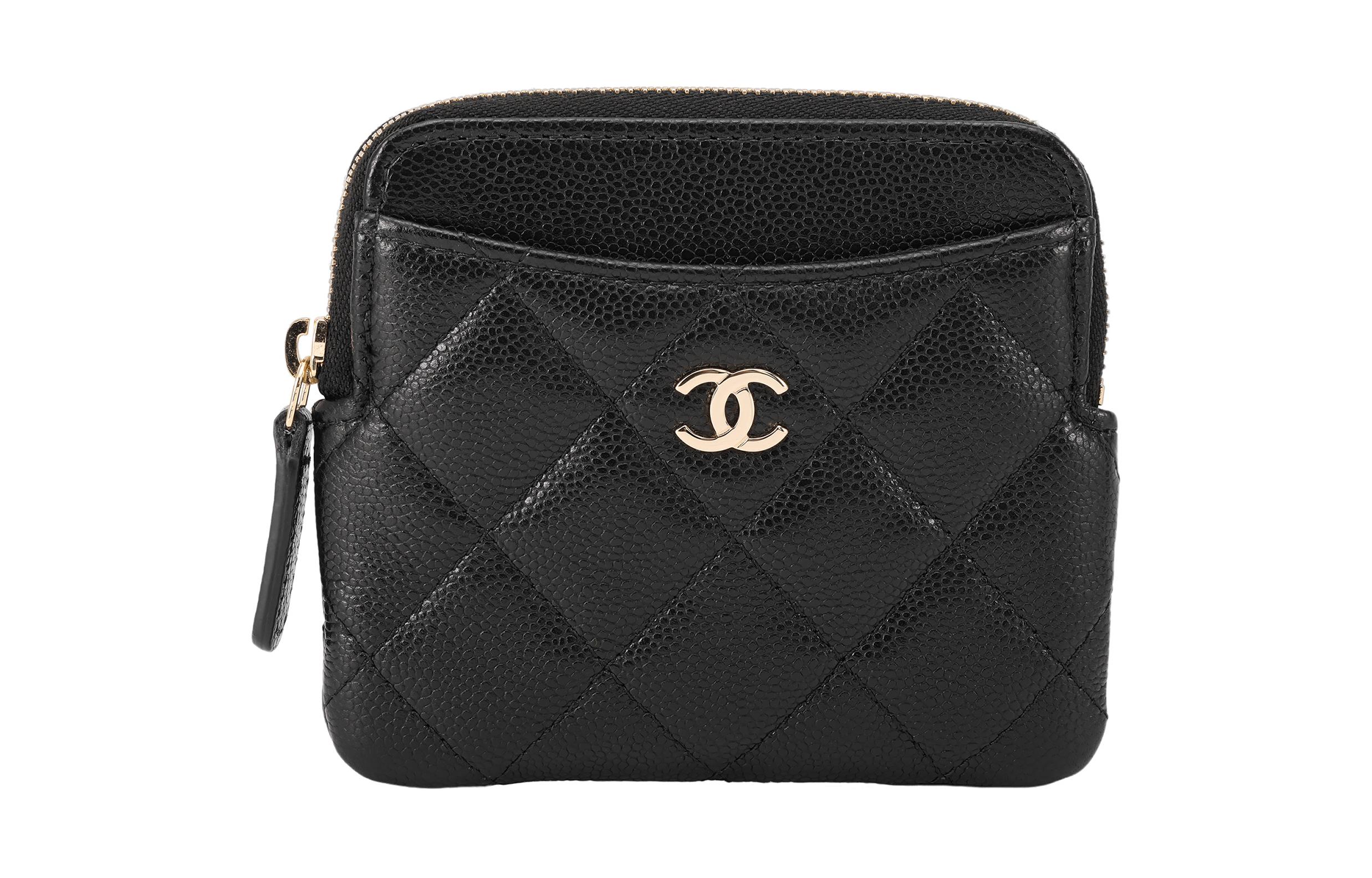 

Личи Зерно Кожаная Сумочка Кошелек для Карт, Женский Черный CHANEL
