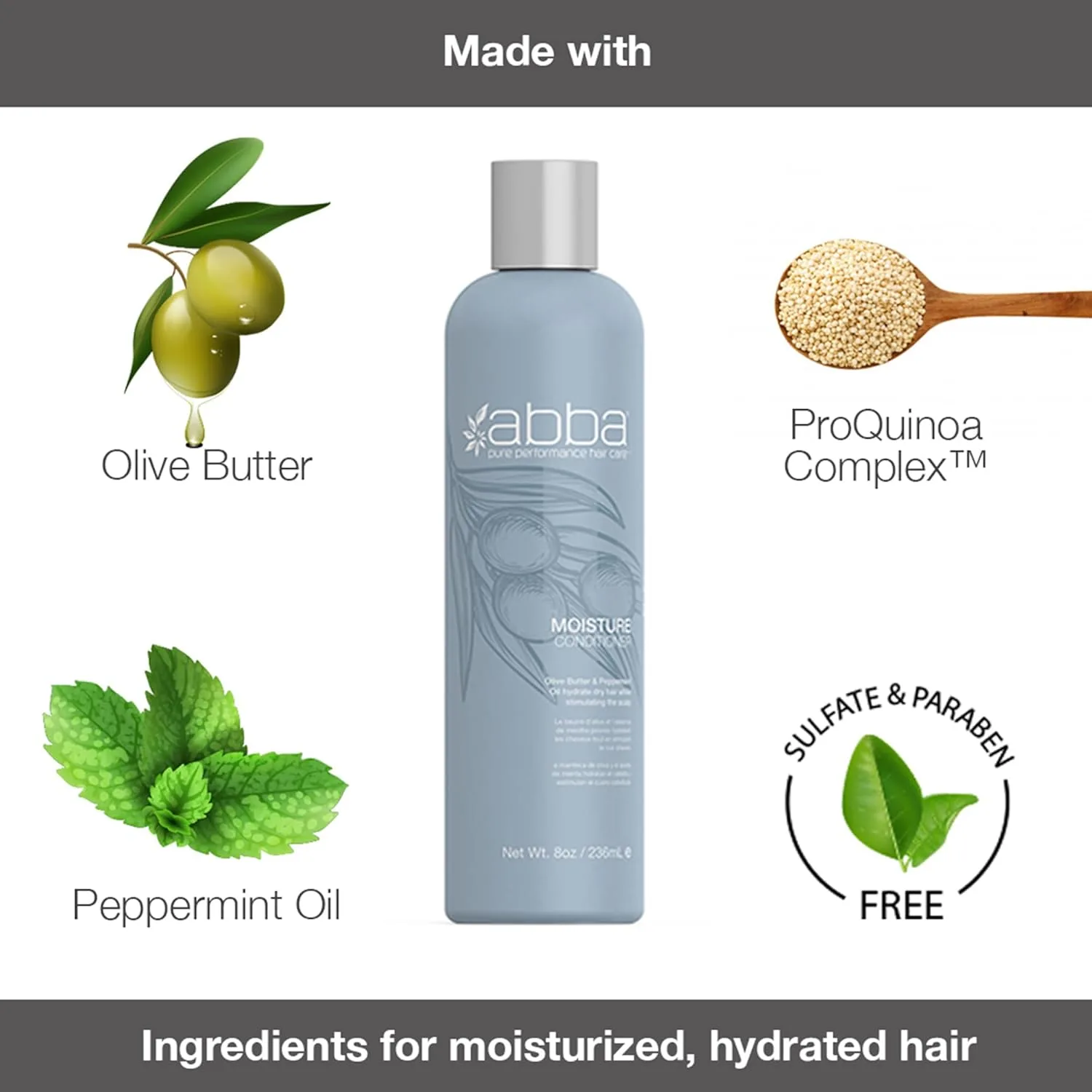 ABBA - Набор из двух увлажняющих и питательных шампуня и кондиционера Pure Moisture с маслом оливы и маслом перечной мяты, по 950 мл каждый. — фото 4