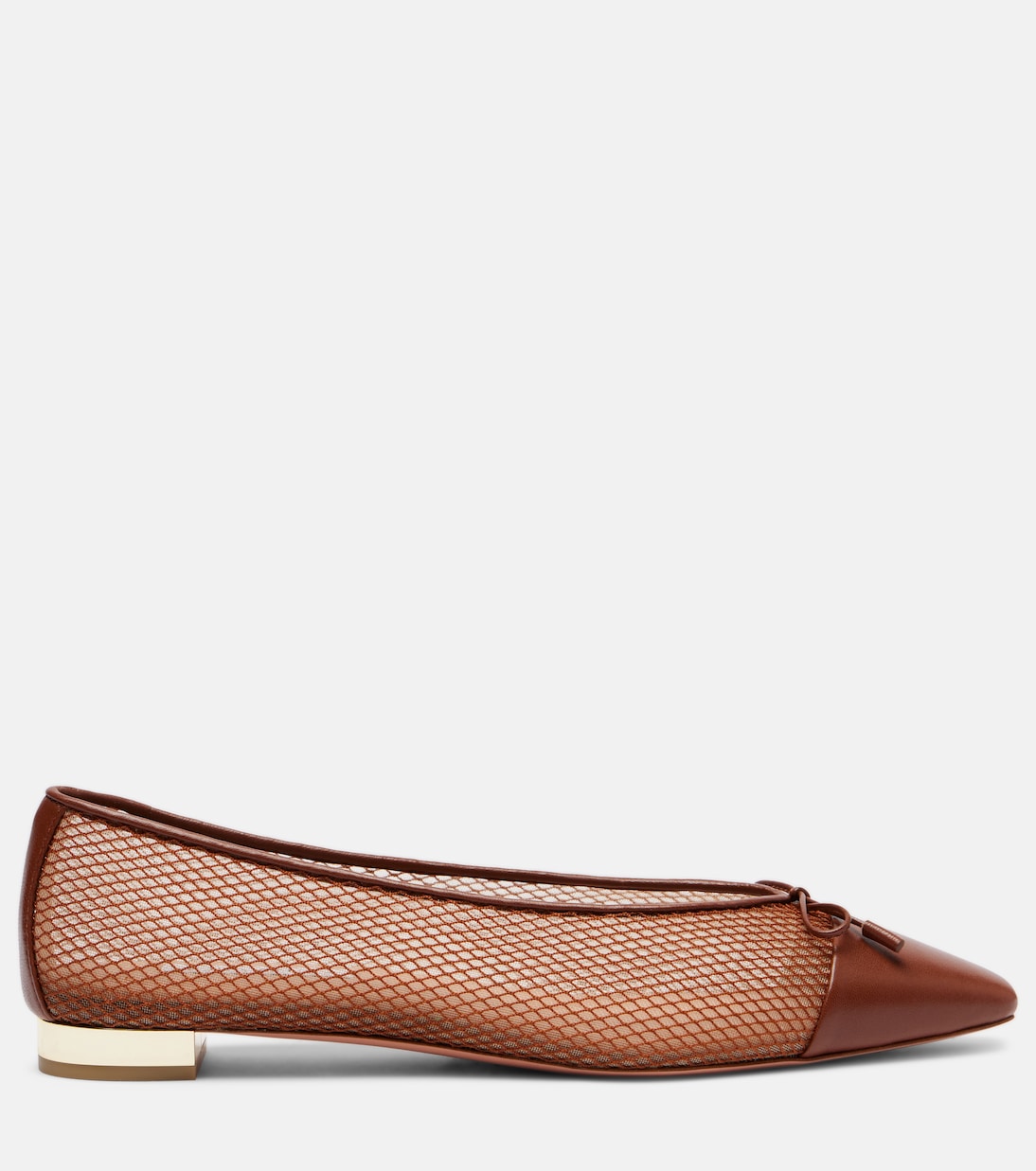 Балетки Gioia из кожи и сетки Aquazzura, Tobacco/Rich Cognac — фото 4