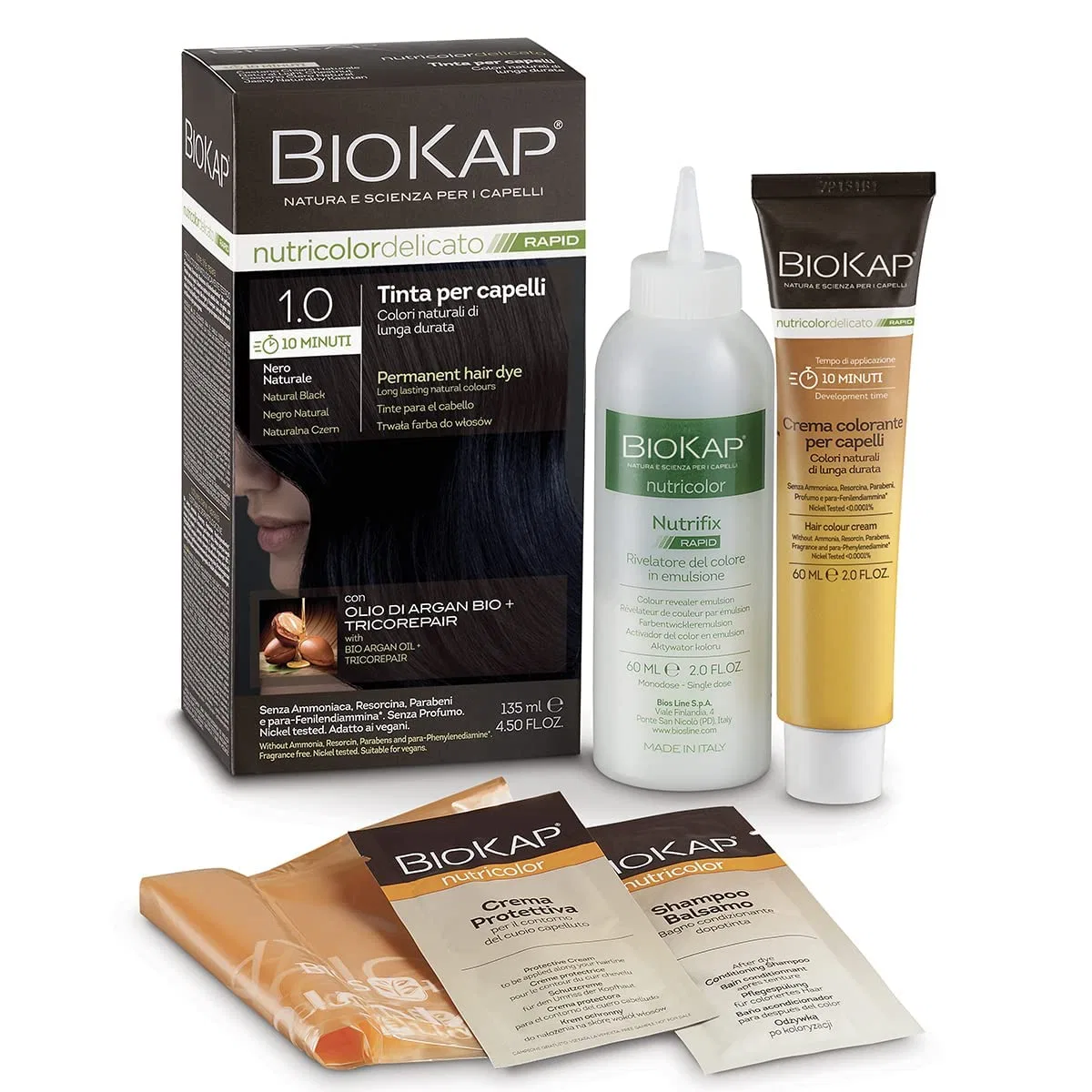 Стойкая краска для волос BIOKAP Rapid 1.0 натуральный черный Biokap