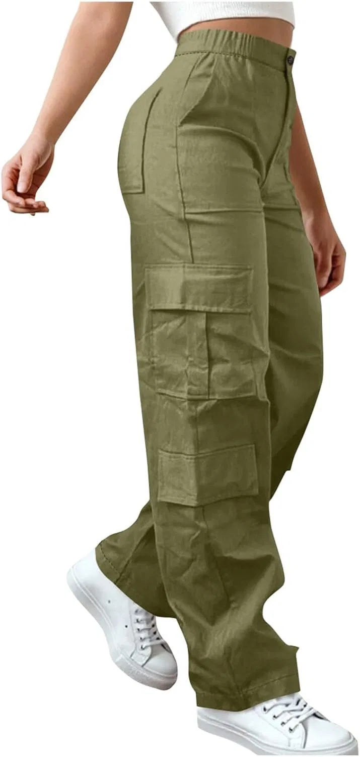 Джинсы карго свободные с высокой талией, Army Green