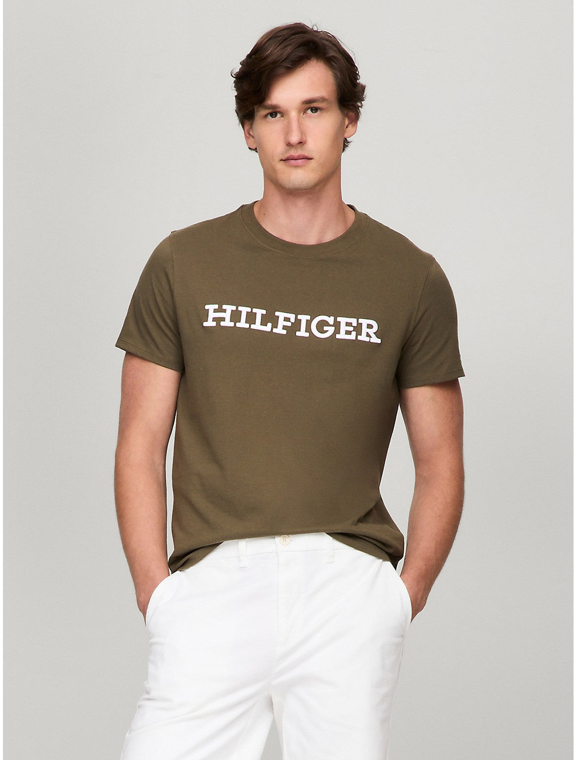 

Мужская футболка с вышитым логотипом Tommy Hilfiger Monotype, хаки