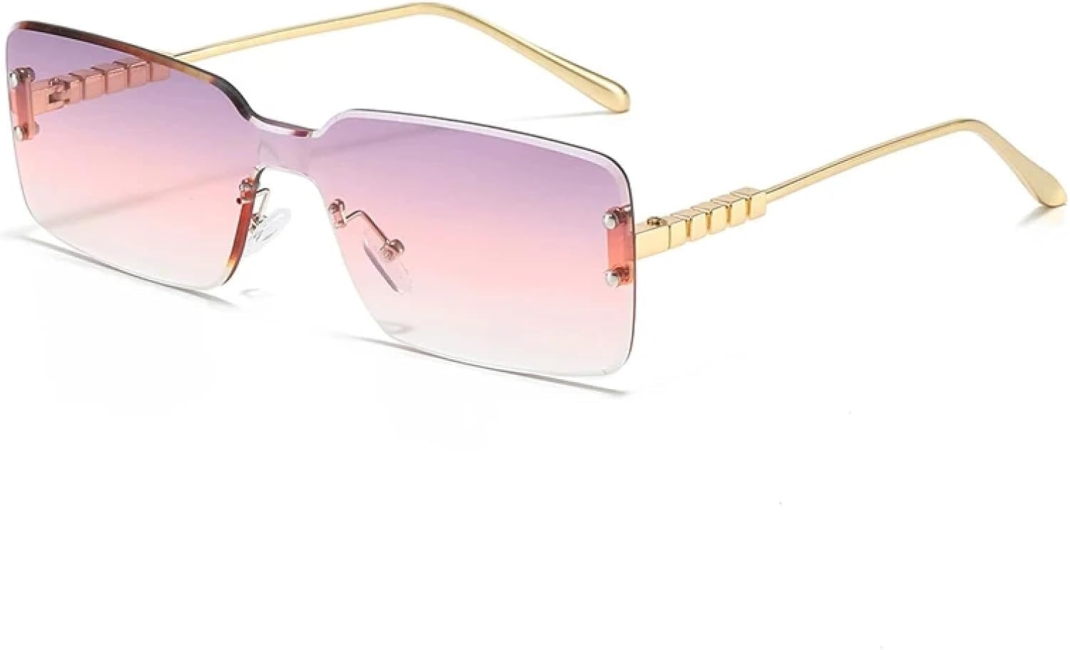 

Классические ретро-очки без оправы для женщин и мужчин, роскошные солнцезащитные очки, модные летние очки для путешествий, защита от УФ-излучения UV400 TKKTLLT, Gold Purple Pink