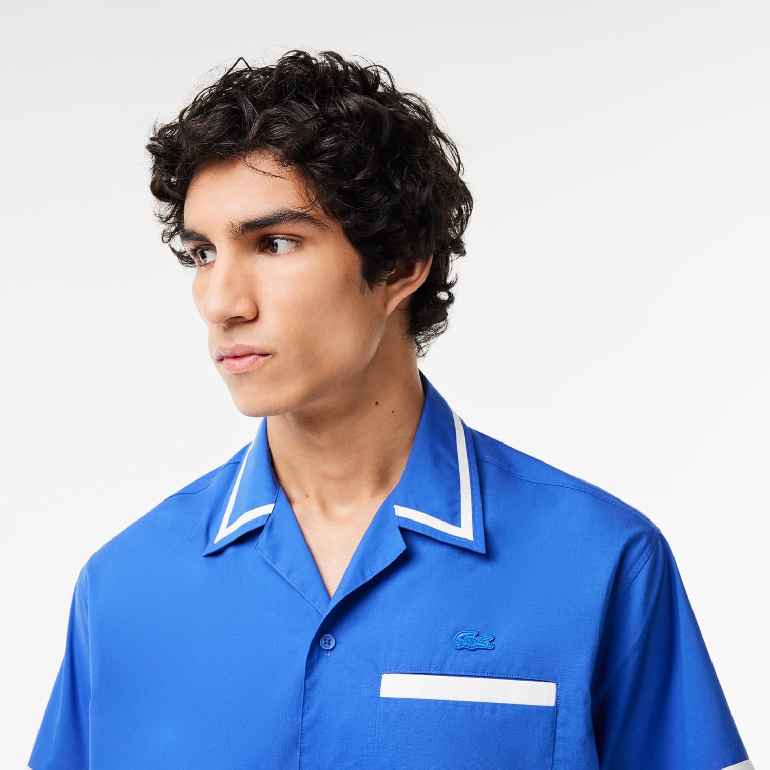 Рубашка Lacoste, мужская, спортивная, хлопок/синий-бежевый — фото 4