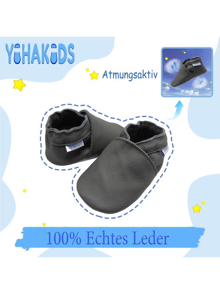 Yihakids Детские кожаные ползучие туфли с нескользящей подошвой - серые — фото 2