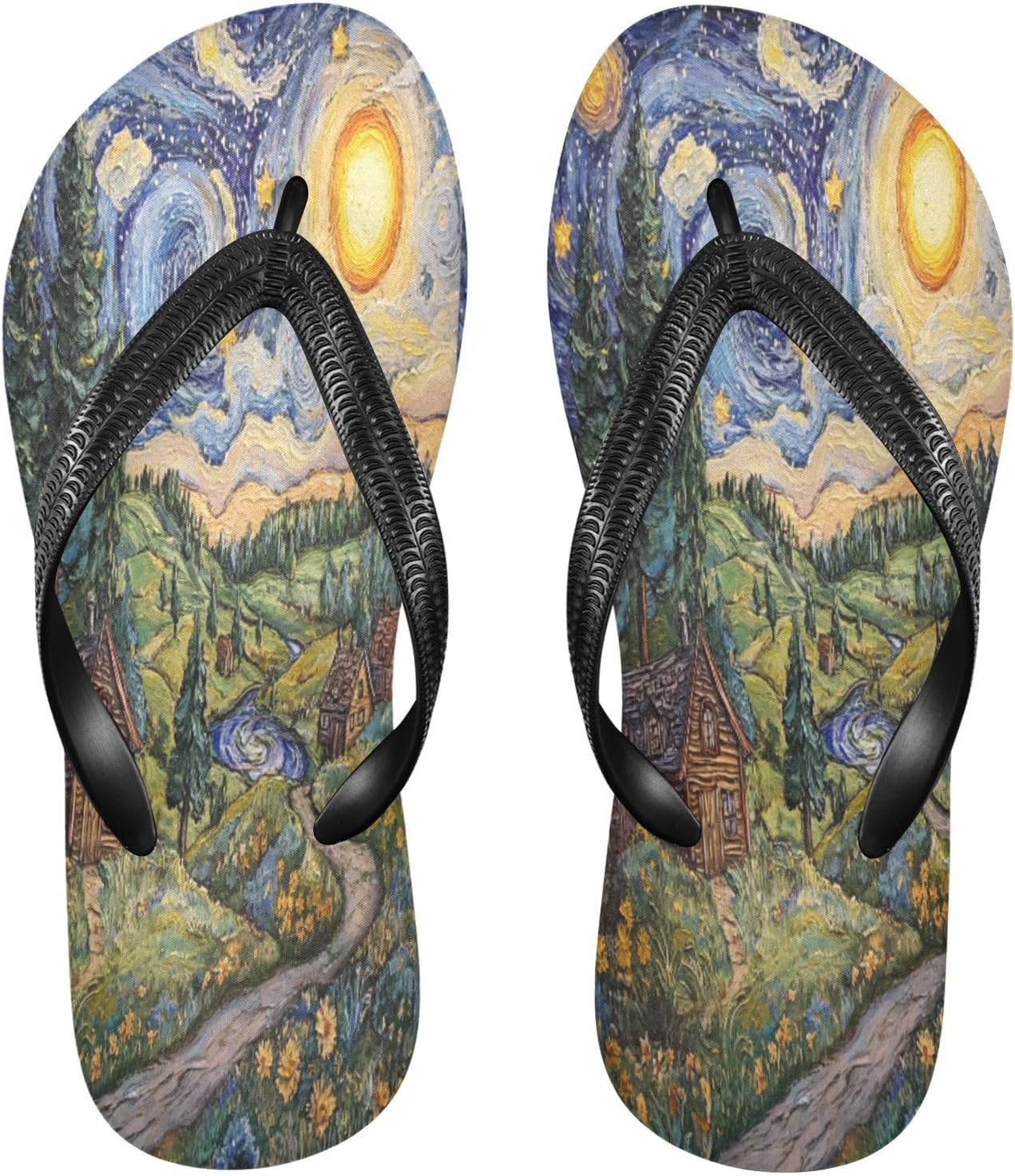 

Мужские и женские шлепанцы с рисунком сосны, звездного неба и синего цвета, пляжные резиновые сандалии с тремя ремешками, нескользящие летние тапочки для прогулок Sinestour