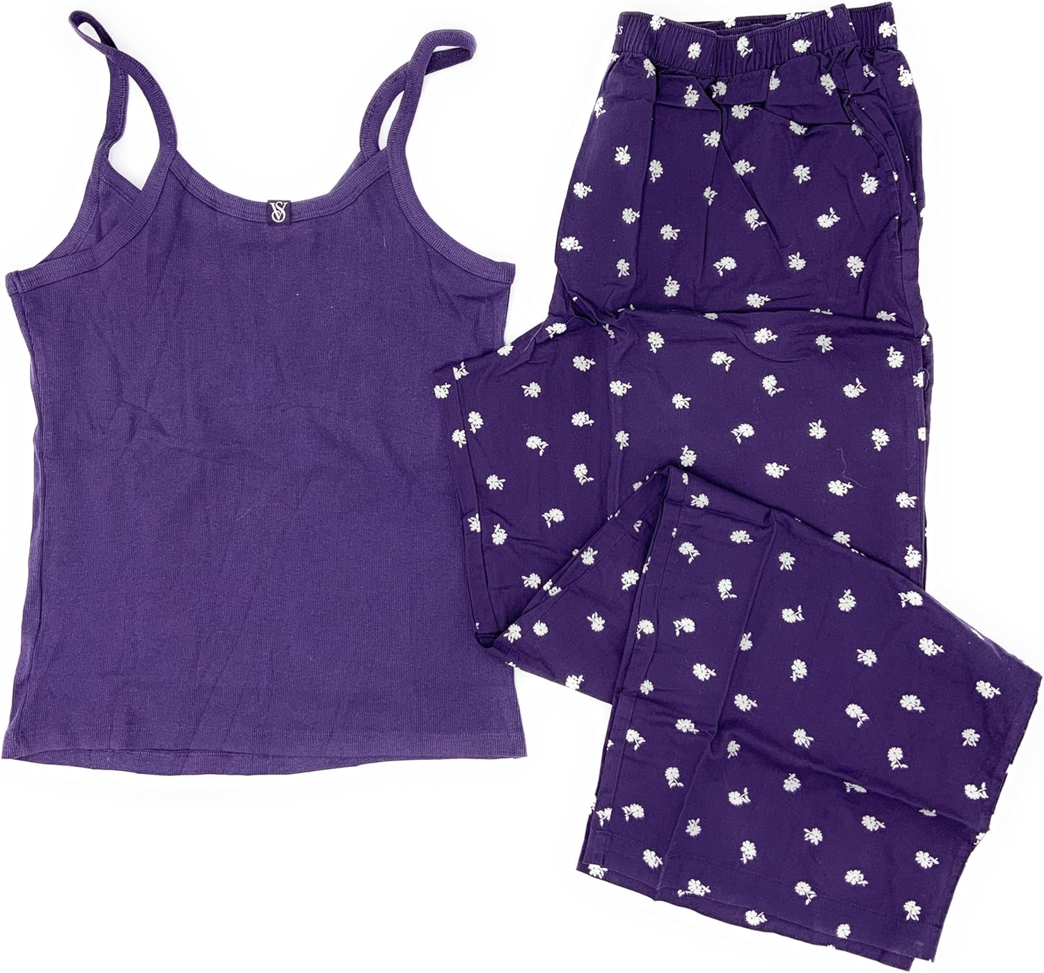 

Victoria's Secret Топ-майка и пижамные штаны, хлопковый длинный комбинезон Tee-Jama, Purple