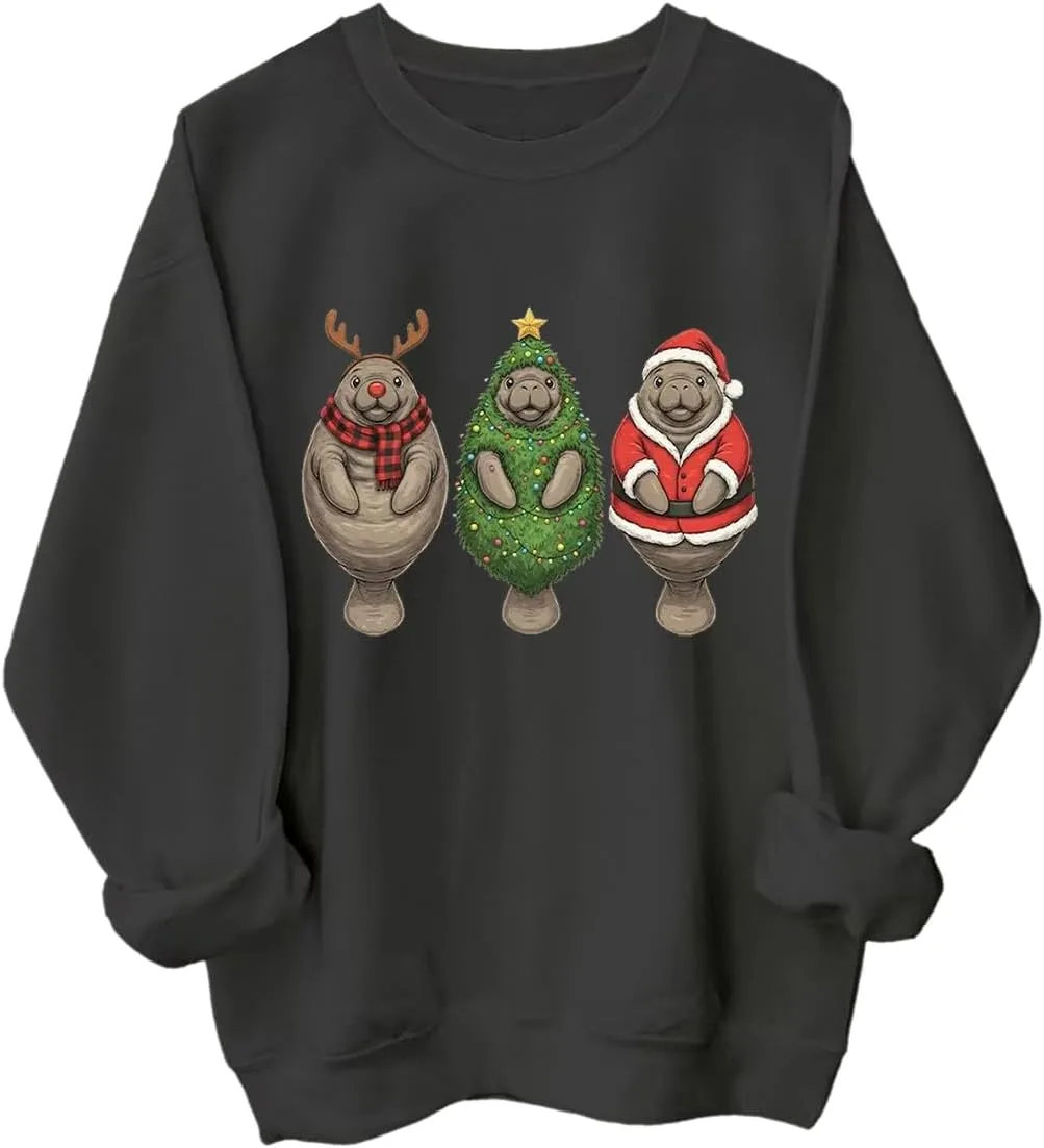 

Толстовка с манатом в рождественском стиле, мужская и женская, ретро