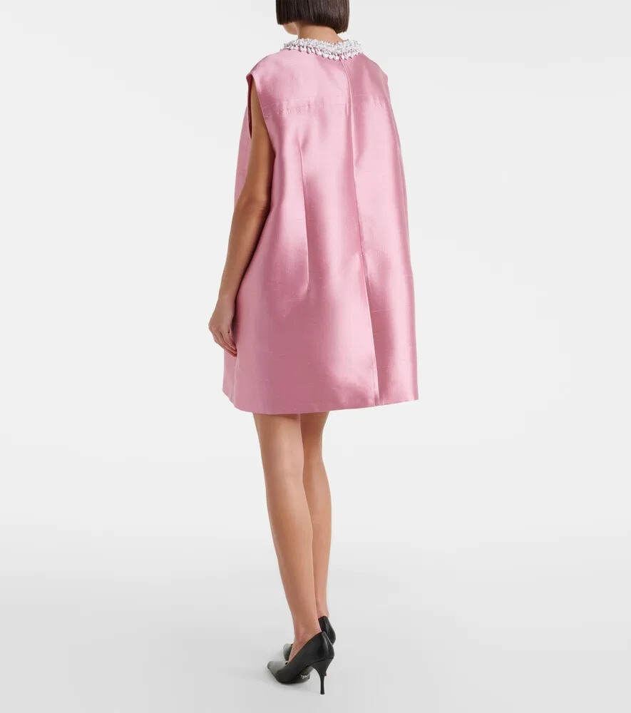 Мини-платье из шерсти и шелка с декоративной отделкой Prada, розовый — фото 3