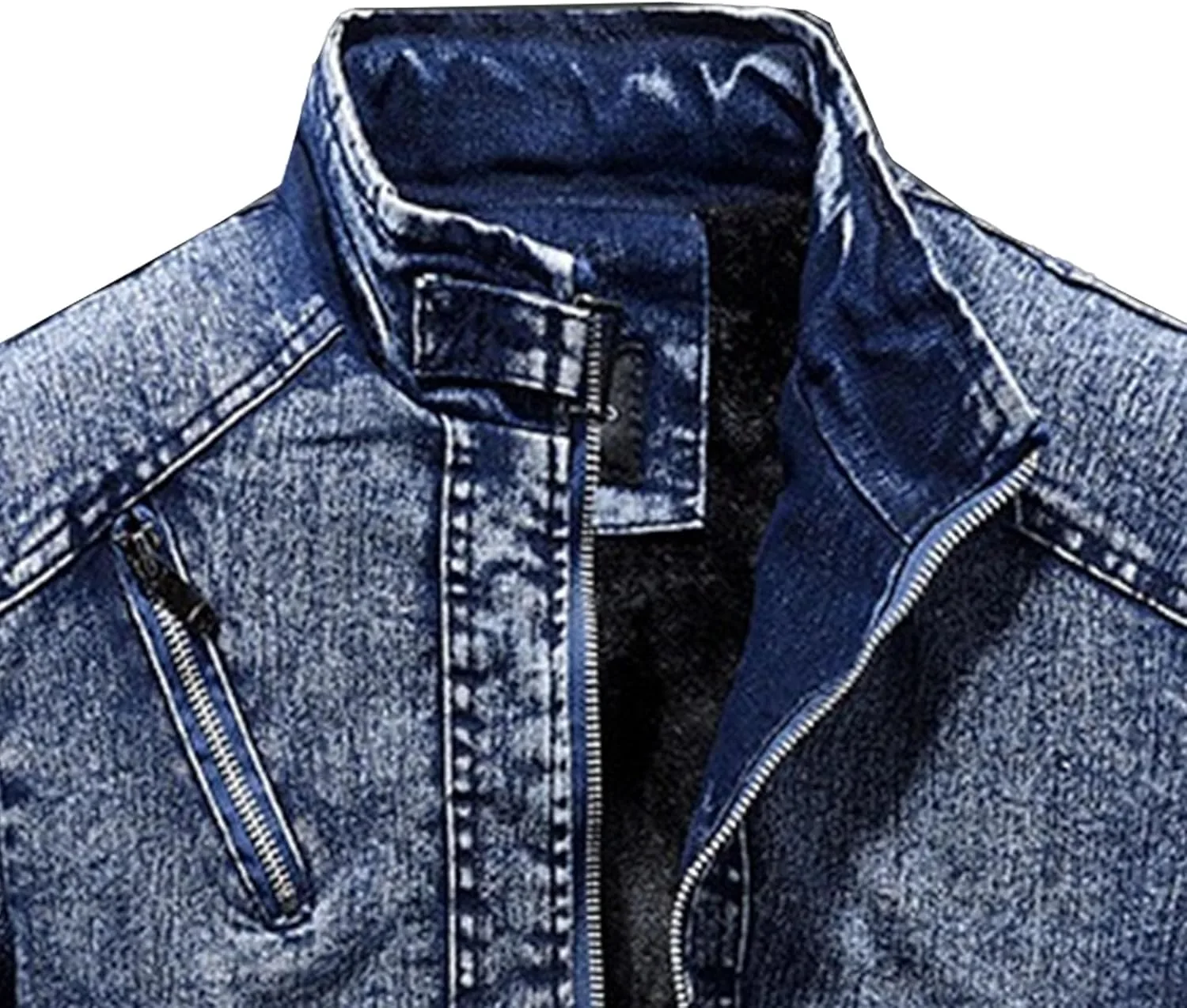 Мужская винтажная термоутепленная джинсовая куртка с молнией Slim Zipper Warm Jean Jacket зимняя теплая джинсовая куртка для мужчин Generic, синий — фото 2