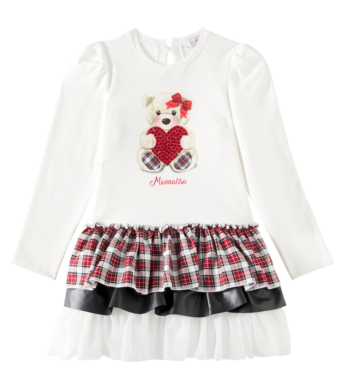 

Платье из хлопкового джерси с принтом и декором Monnalisa, Panna