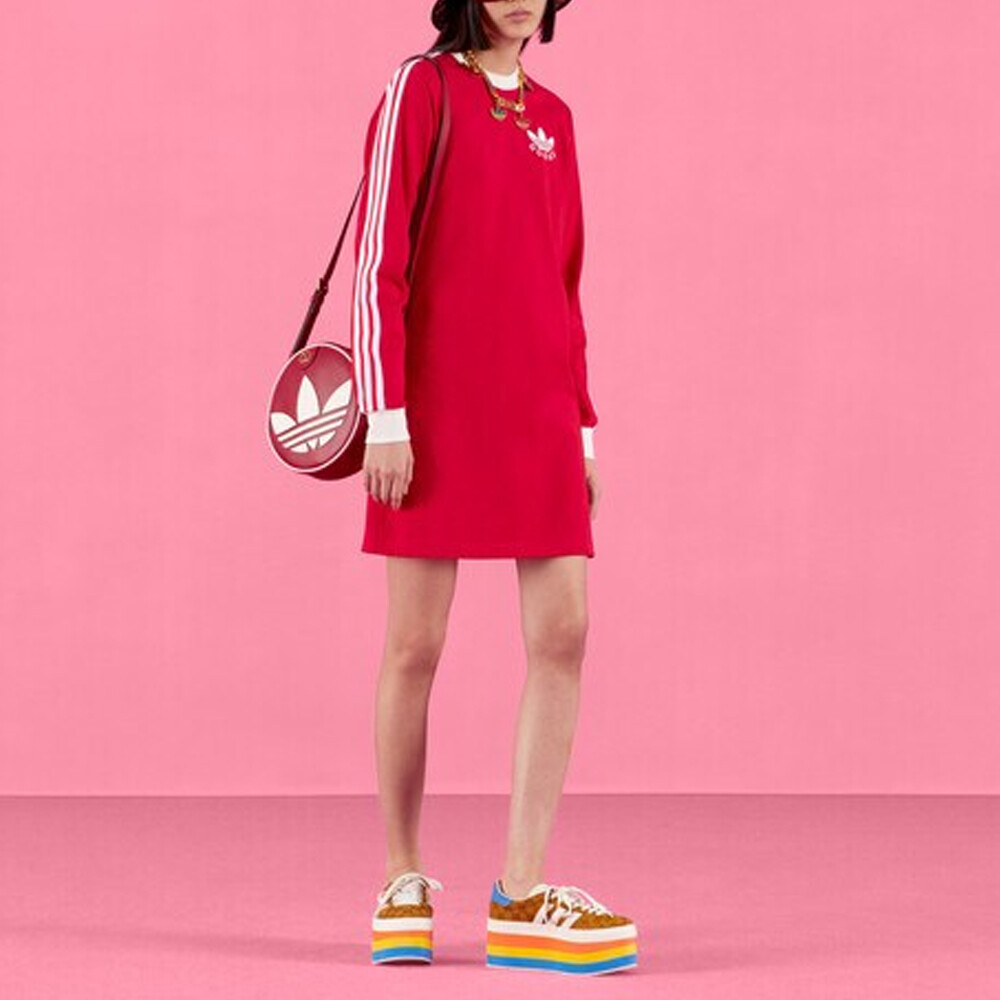 Платье Adidas x Gucci Коллаборация, с длинными рукавами, красный — фото 4