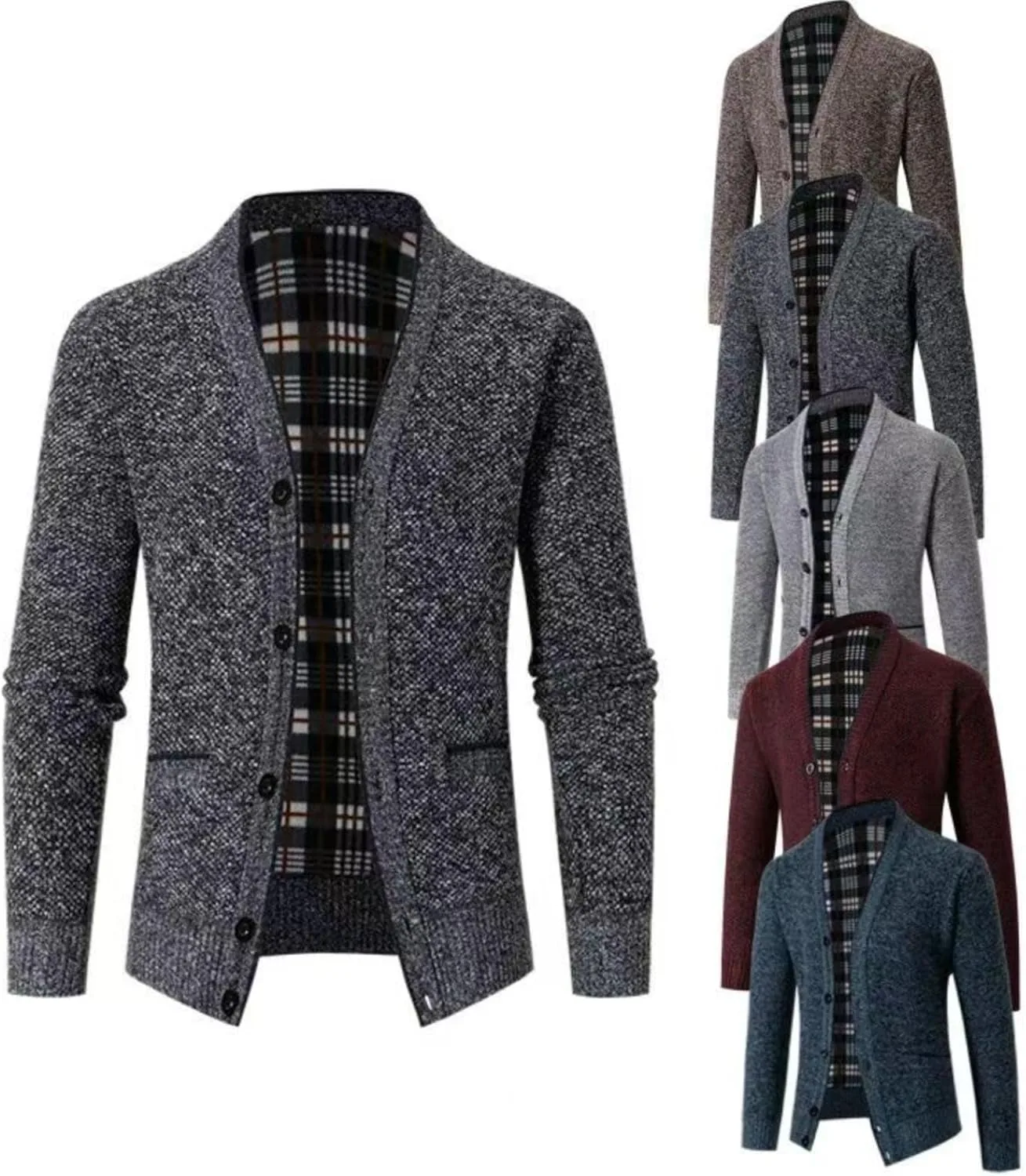 

Кардиган с V-образным вырезом для мужчин, повседневный, с длинными рукавами и карманами