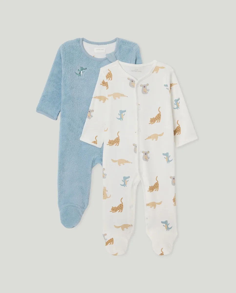 

Набор из 2 длинных комбинезонов Thin and Thick с изображением животных для малыша Cotton Juice, зеленый