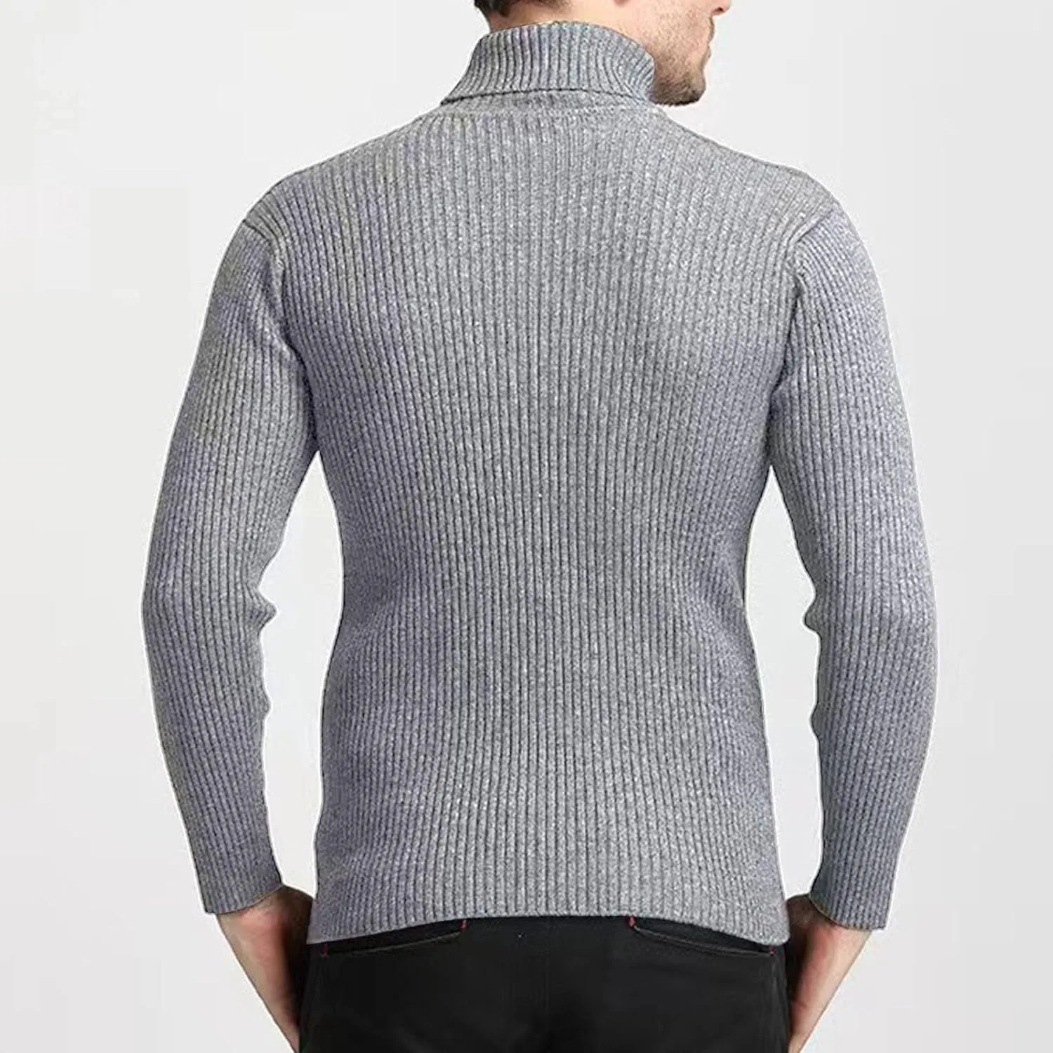 Мужской свитер с воротником-стойкой Slim Fit, теплый, с длинными рукавами, серый — фото 3