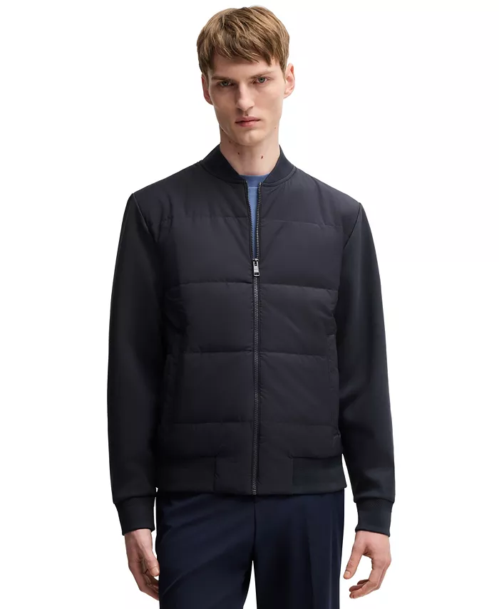 

Мужская утепленная куртка на молнии из хлопковой смеси Hugo Boss, синий