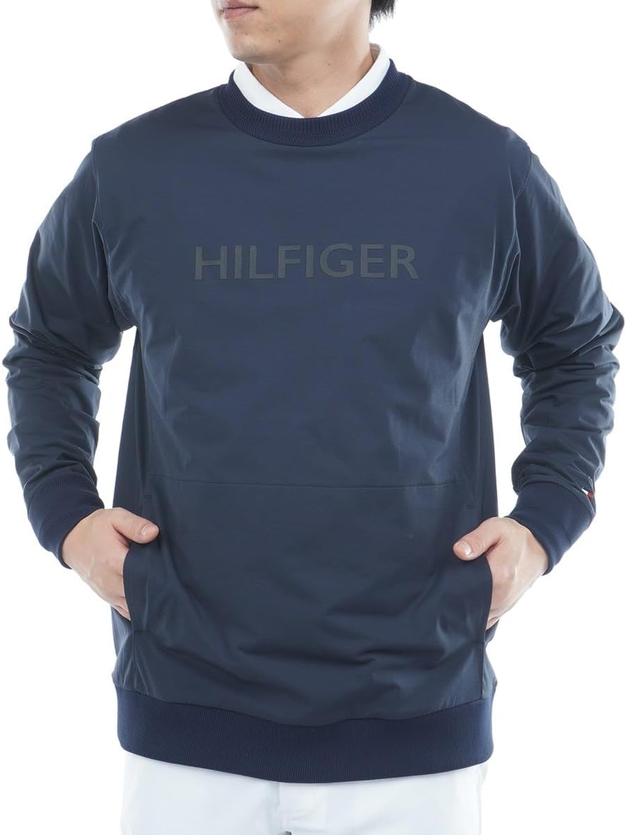 Толстовка Tommy Hilfiger Golf THMA554, мужская одежда для гольфа, ветрозащитная, с круглым вырезом, темно-синяя, размер LL