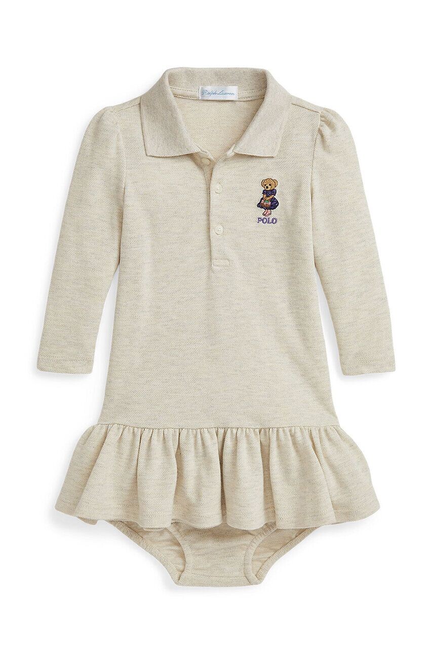 

Хлопковое платье для девочки Polo Ralph Lauren, бежевый