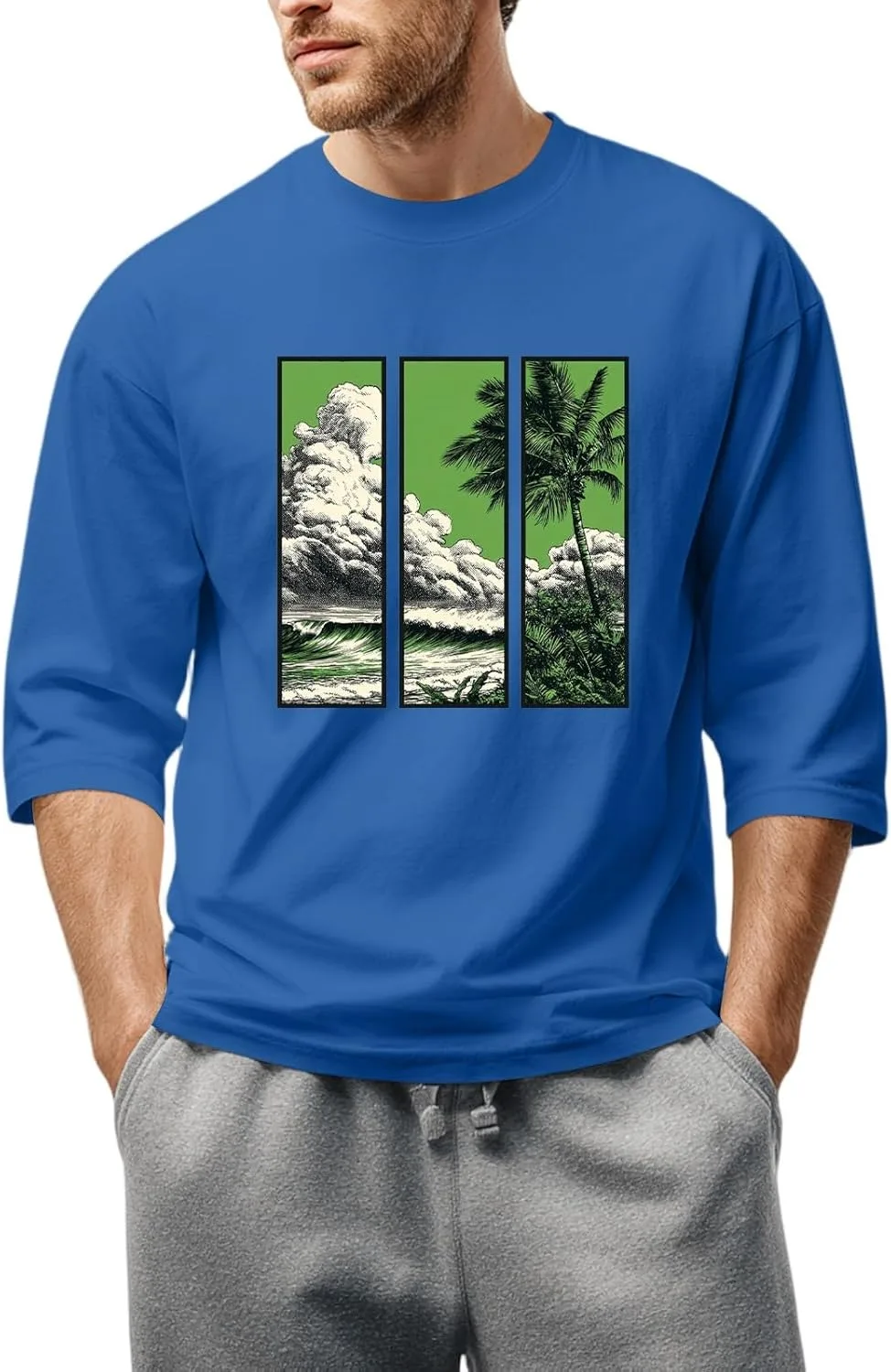 

Футболка для мужчин Loose Fit с принтом, 3/4 рукава FQZWONG