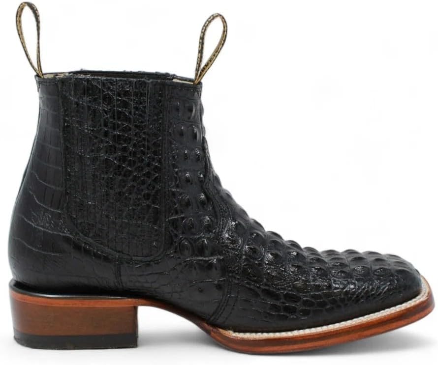 

Мужские короткие ковбойские ботинки с квадратным носком из натуральной кожи с тиснением под крокодила каймана - черные Generic