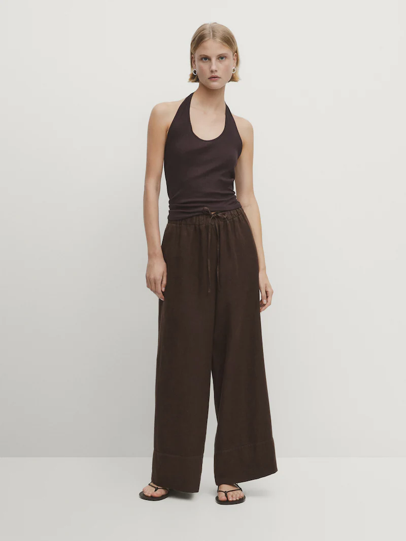 

Брюки Massimo Dutti Linen Jogger Palazzo, коричневый