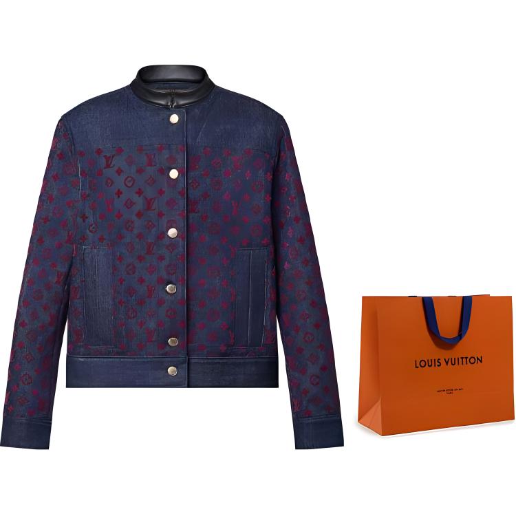 Джинсовая куртка с флокированным логотипом LOUIS VUITTON, синий фиолетовый — фото 4