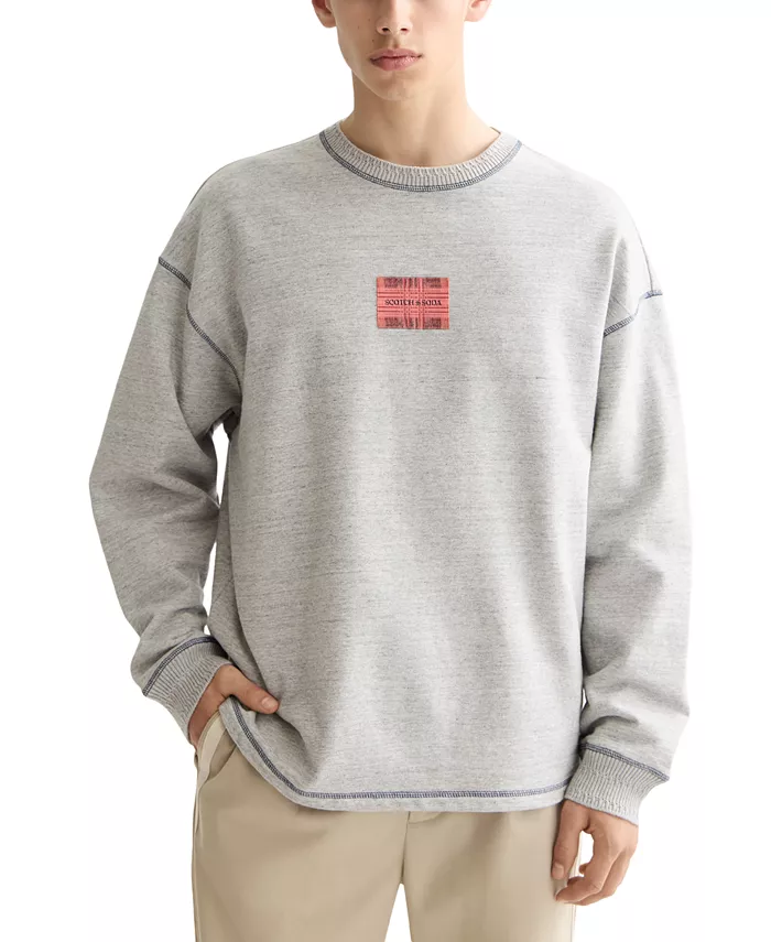 

Мужская свободная толстовка с длинным рукавом и логотипом Scotch & Soda, серый