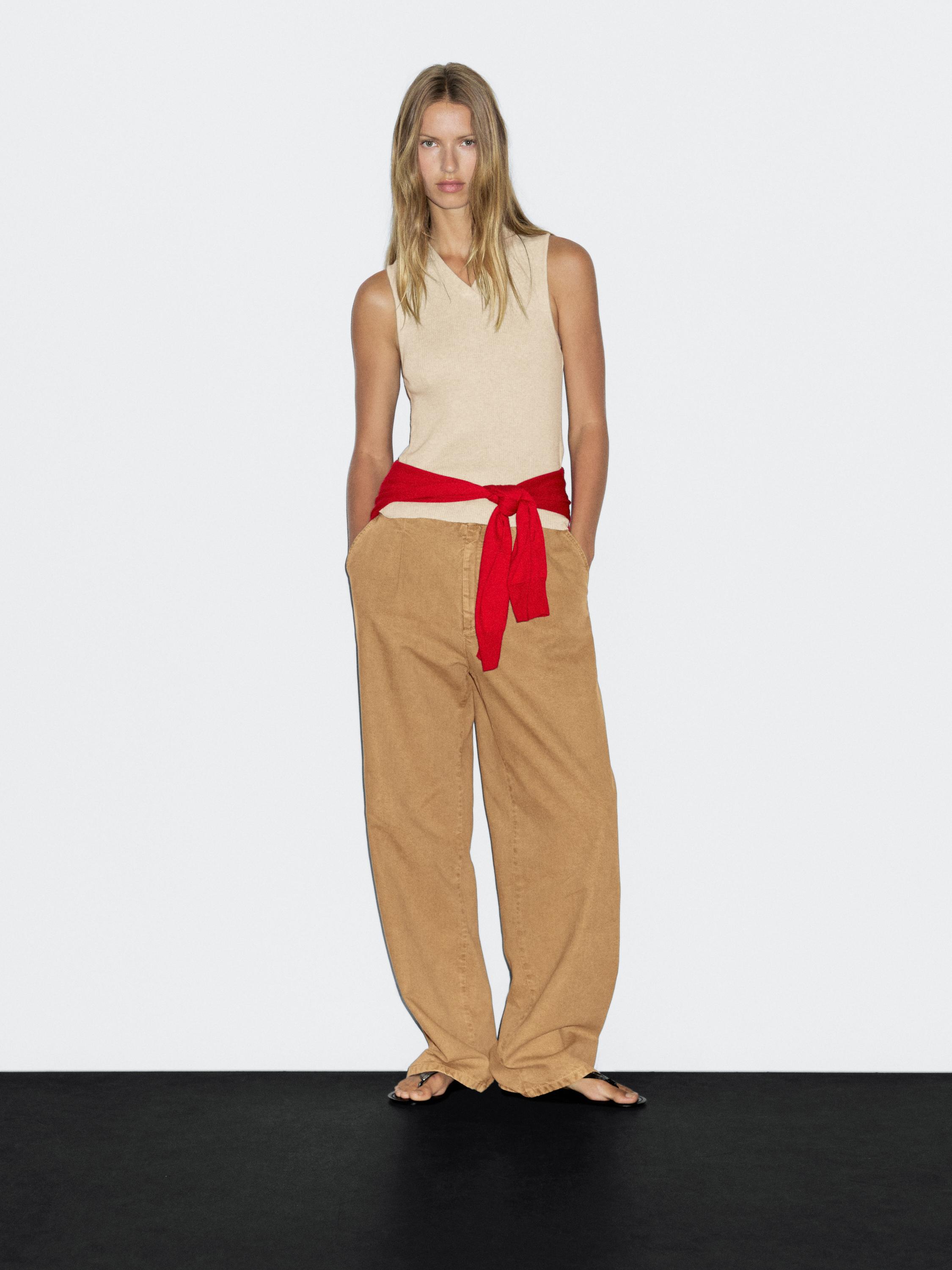 

Ребристый топ с воротником Massimo Dutti, Beige Marl