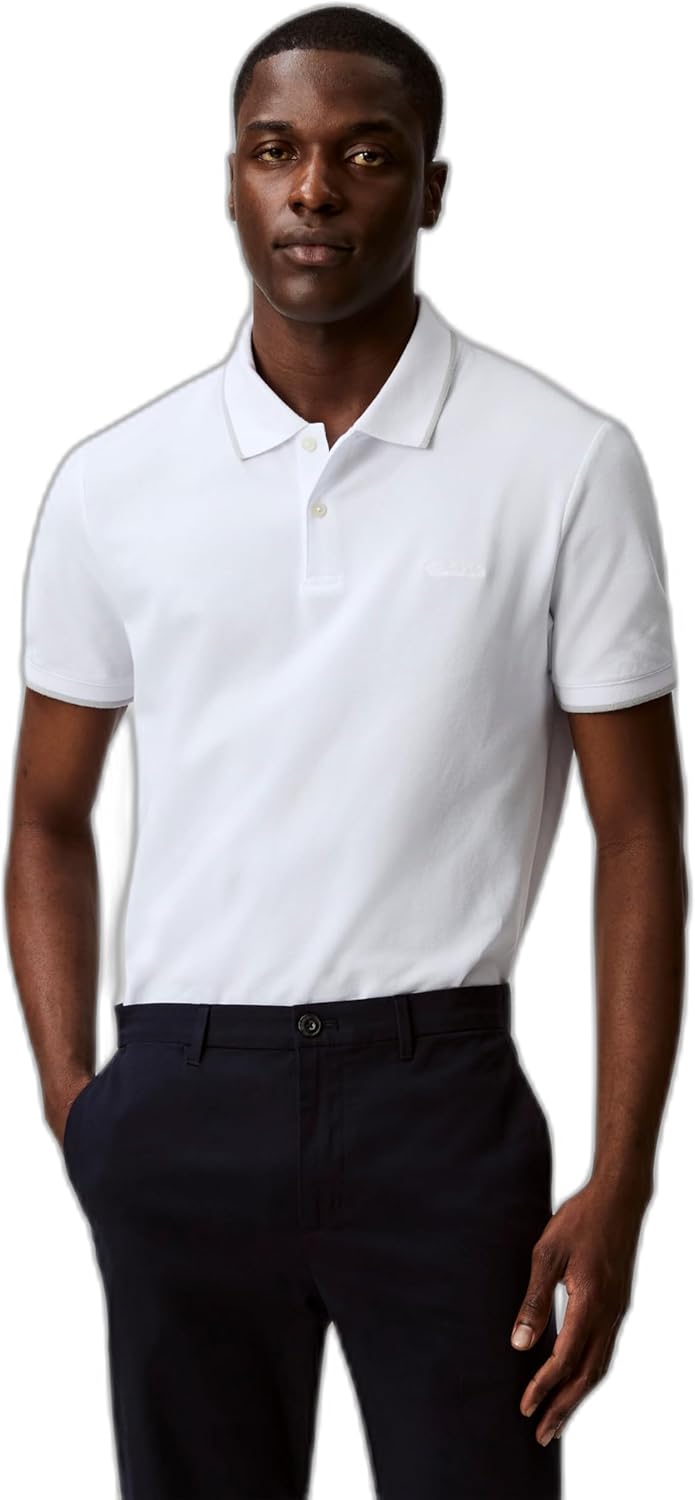

Мужское поло Calvin Klein из эластичного пике с однотонной отделкой, Brilliant White, Белый, Мужское поло Calvin Klein из эластичного пике с однотонной отделкой, Brilliant White