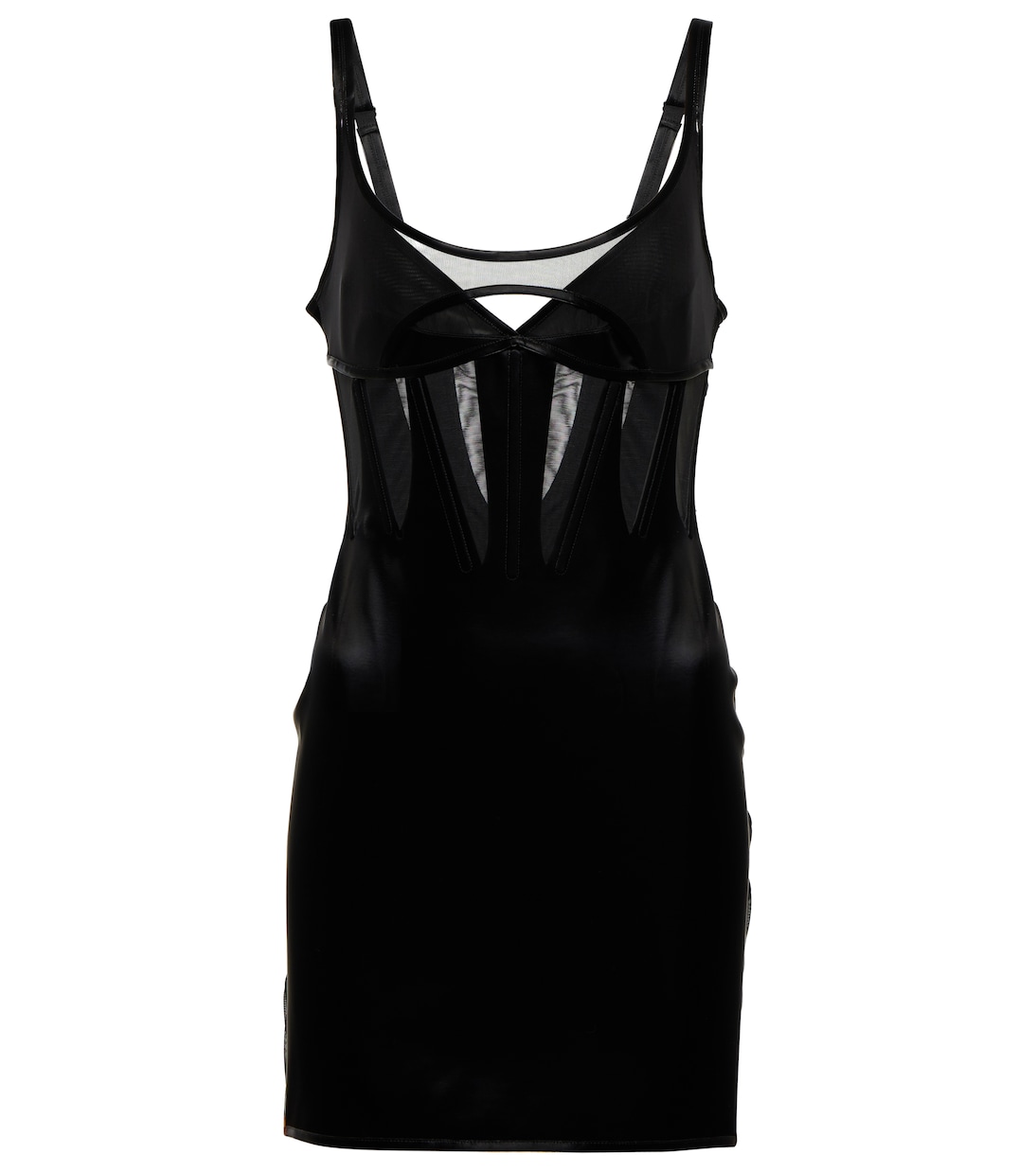 

Мини-платье-бюстье с сетчатыми вставками Mugler, черный