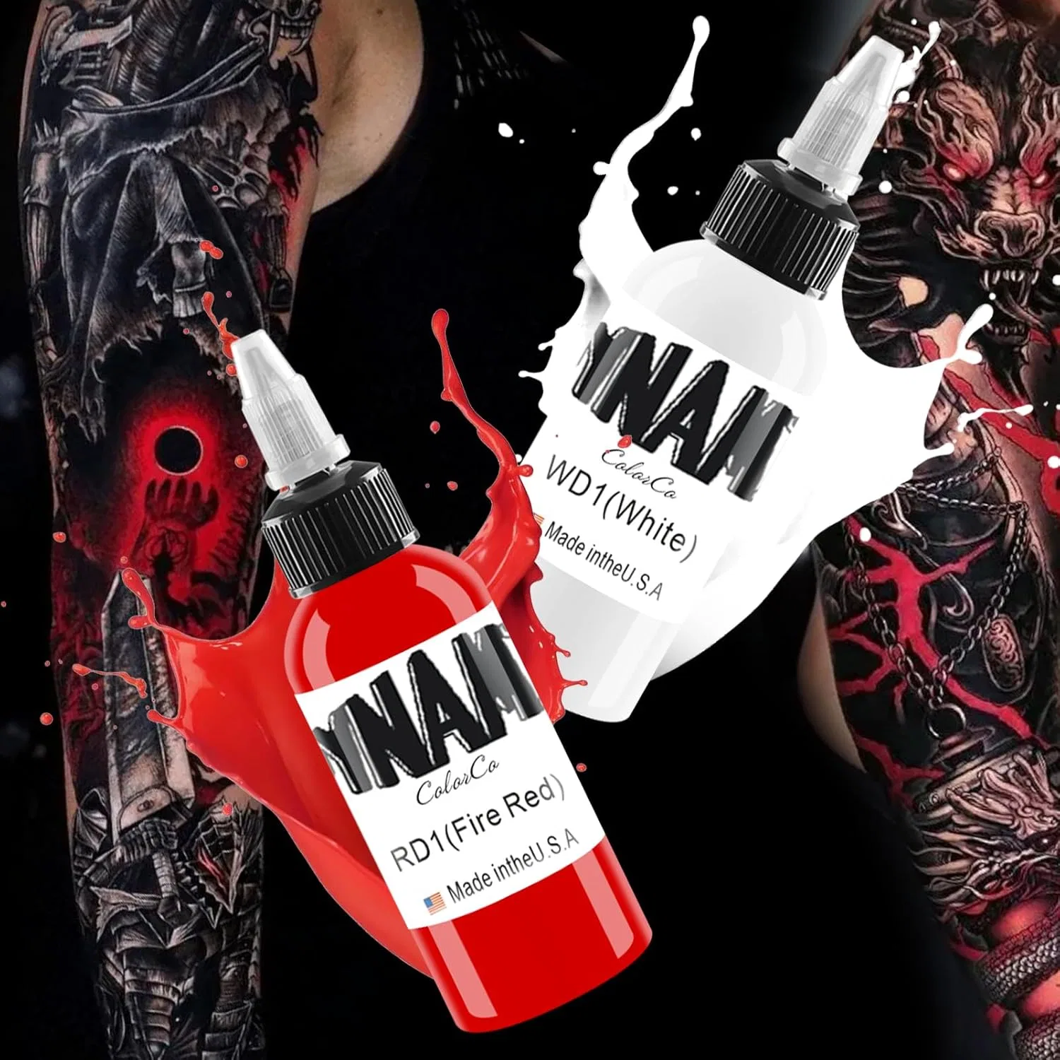 Набор из 2 бутылок тату-чернил DLDN01 Permanent Body Tattoo, белые и красные (30 мл) Dldn01 — фото 3