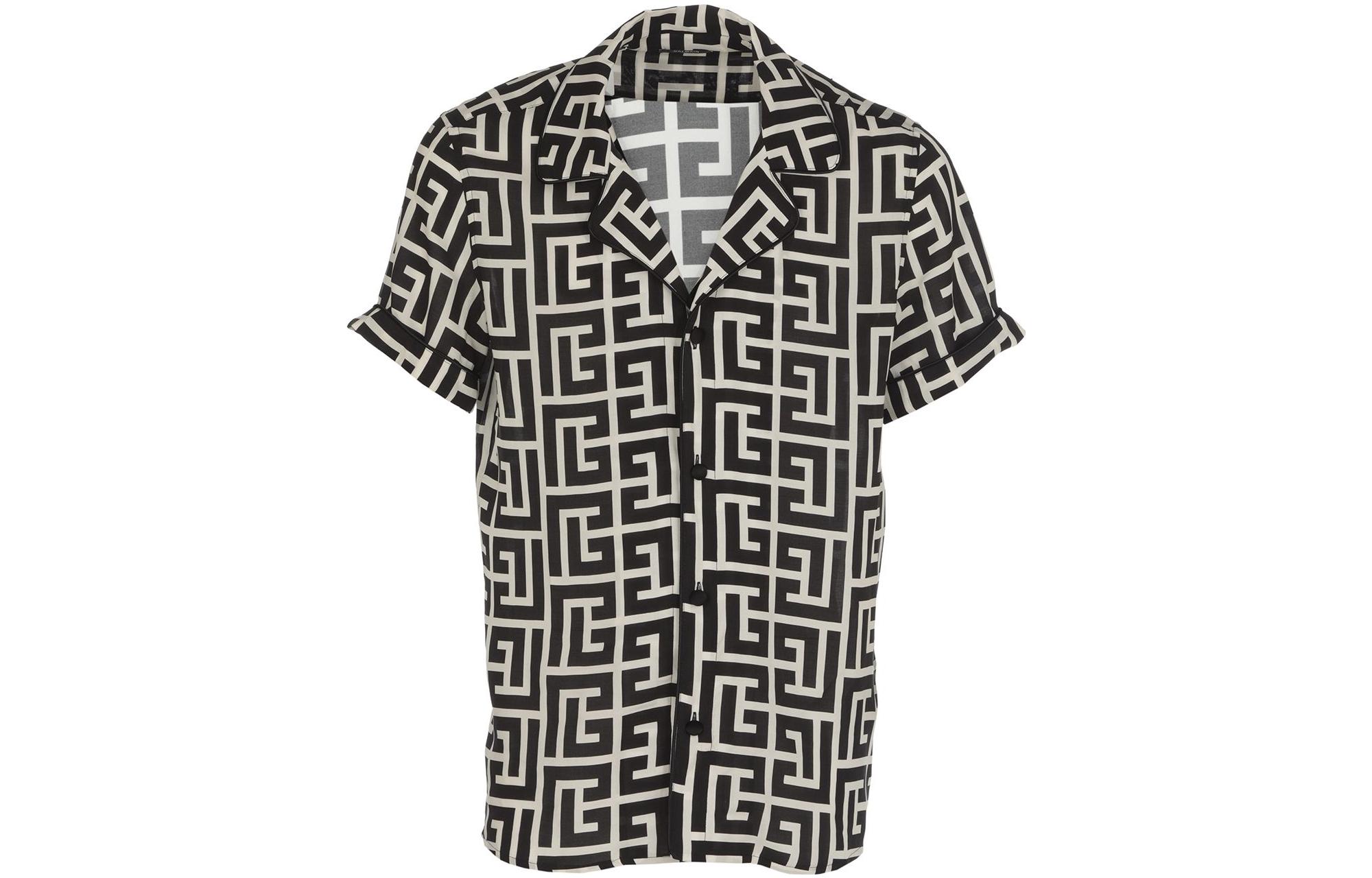 

Монохромная принтованная рубашка с коротким рукавом BALMAIN, черная