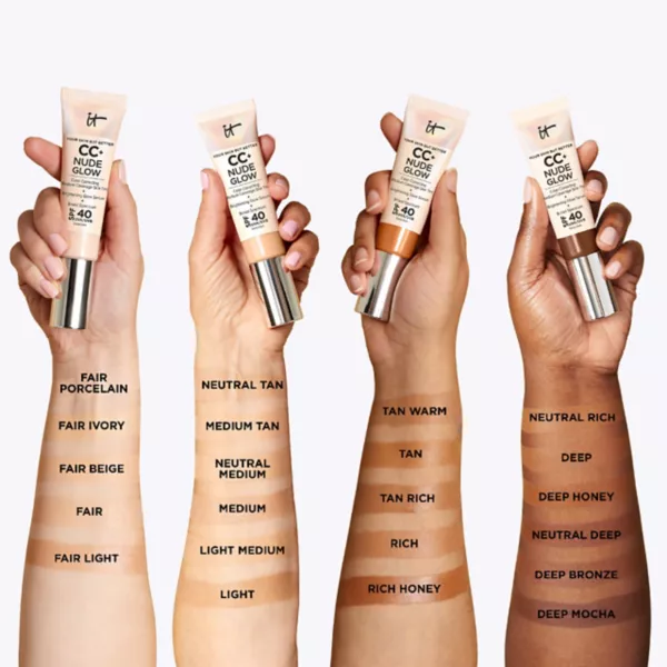 Cc+ nude glow легкая тональная основа + сыворотка для сияния с spf 40 и ниацинамидом It Cosmetics, цвет light medium — фото 4