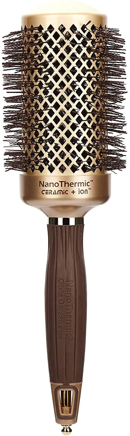 Термощетка для укладки волос Olivia Garden NanoThermic Ceramic + Ion Round Thermal Hair Brush - не электрическая - профессиональная щетка для нормальных и густых волос. 5,4 см, Gold / Chocolate