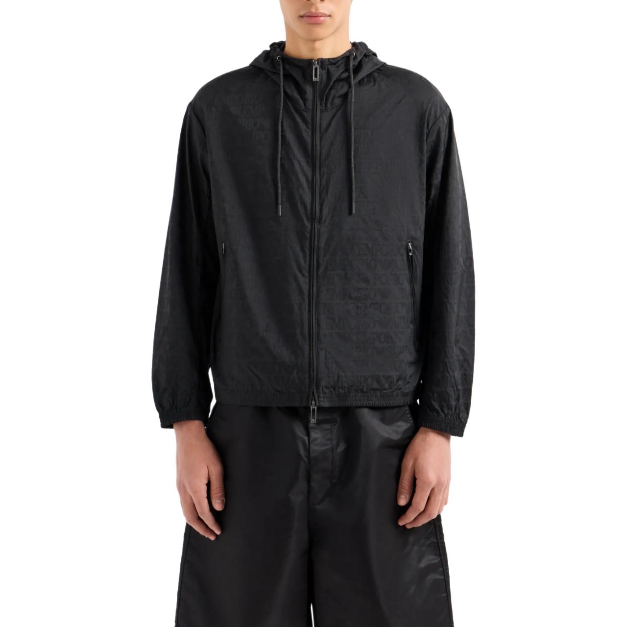 EMPORIO ARMANI Легкая нейлоновая худи с молнией и жаккардовым принтом, Black — фото 4