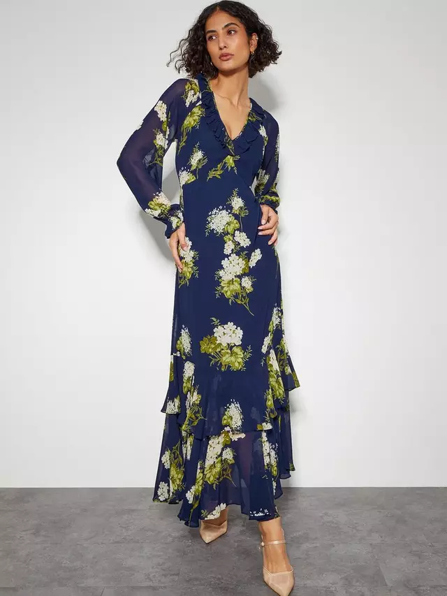 

Платье Monsoon Rowena Floral Ruffle, цвет navy/multi